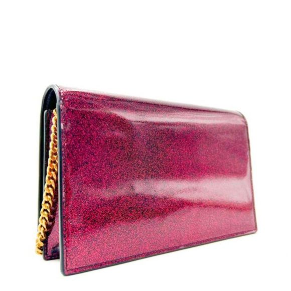 Saint Laurent Monogram Kate Chain Wallet Glitter Tassel Red Patent Leather Shoul - Picture 6 of 12